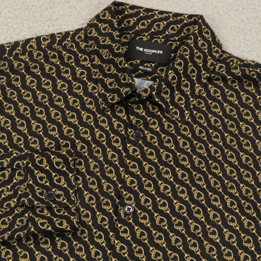 The Kooples Shirt Men Small Relaxed Viscose Black Gold Horsebit Luxury Designer